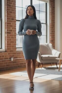 Gap Sweater Dress Turtleneck Blue Long Sleeve Ribbed Knit NEW Academia Size XL